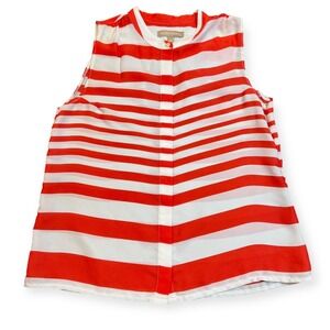 Banana Republic Women's L Red White Striped Sleeveless Button‎ Down Blouse